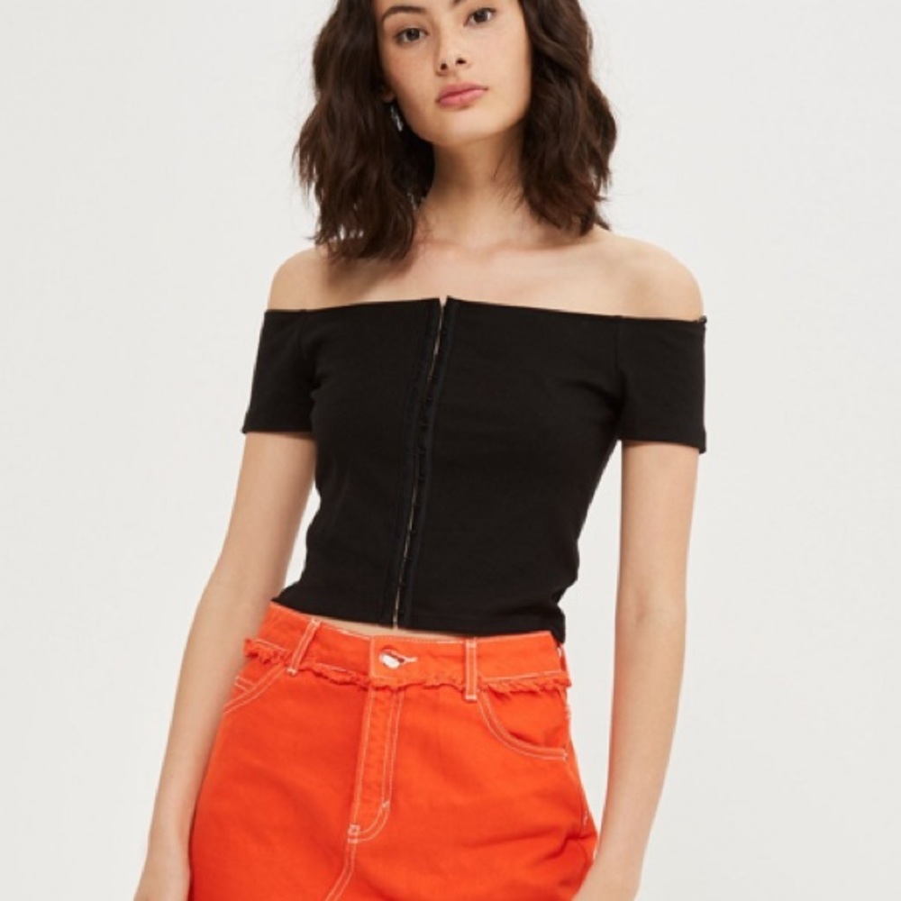 Topshop Black ‘Bardot Hook & Eye’ Crop Top